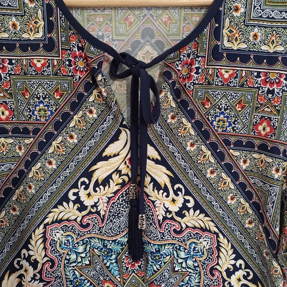 Westport 1962 Size 16 Boho Knit Shift Tie Neck Colorful Print Dress New - Picture 3 of 10